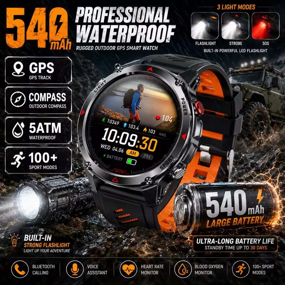 Military 540mAh GPS Smart Watc - Resistance Bands Set With Handles recension och pris